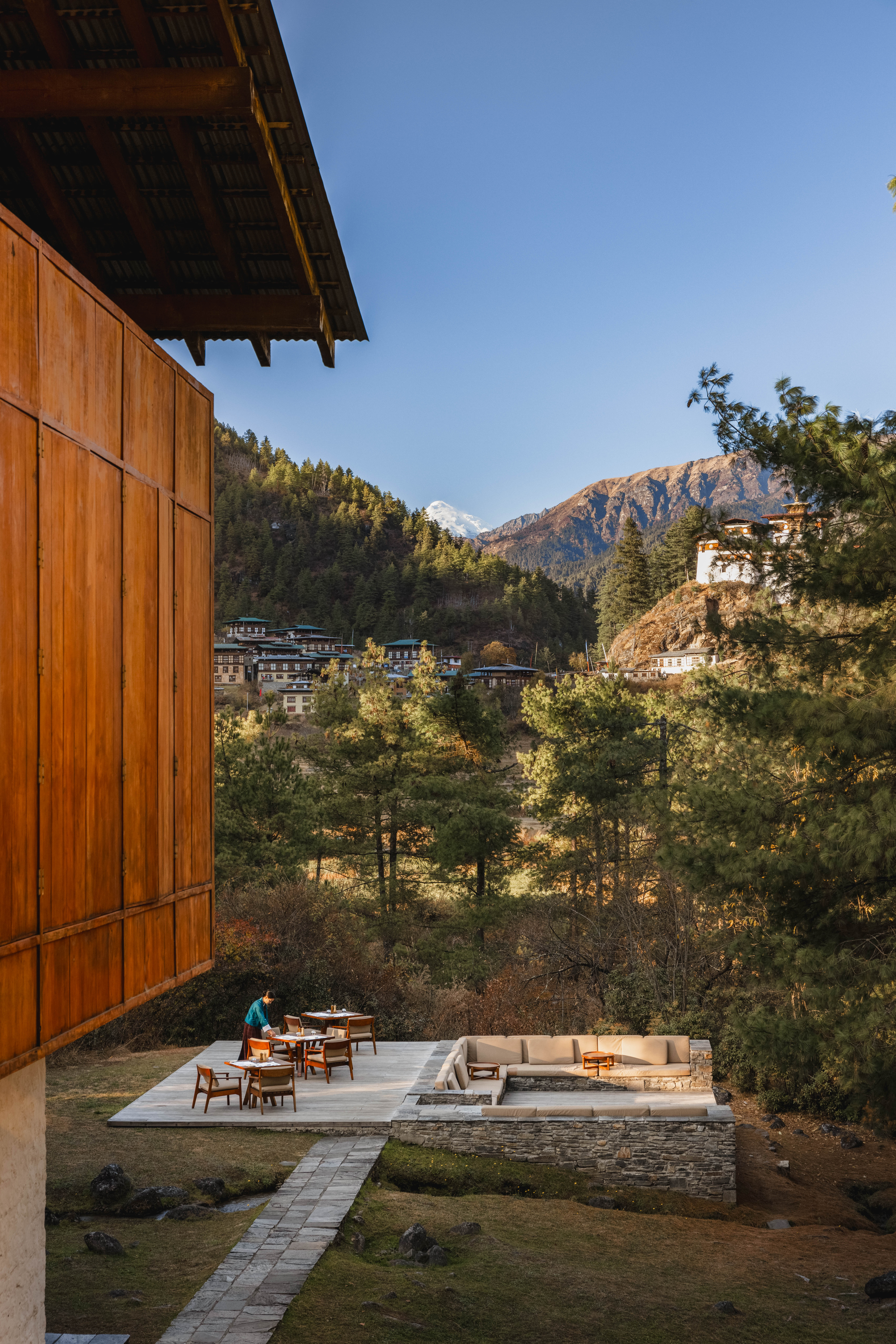 Amankora Paro Lodge with Drukgyel Dzong view, Bhutan