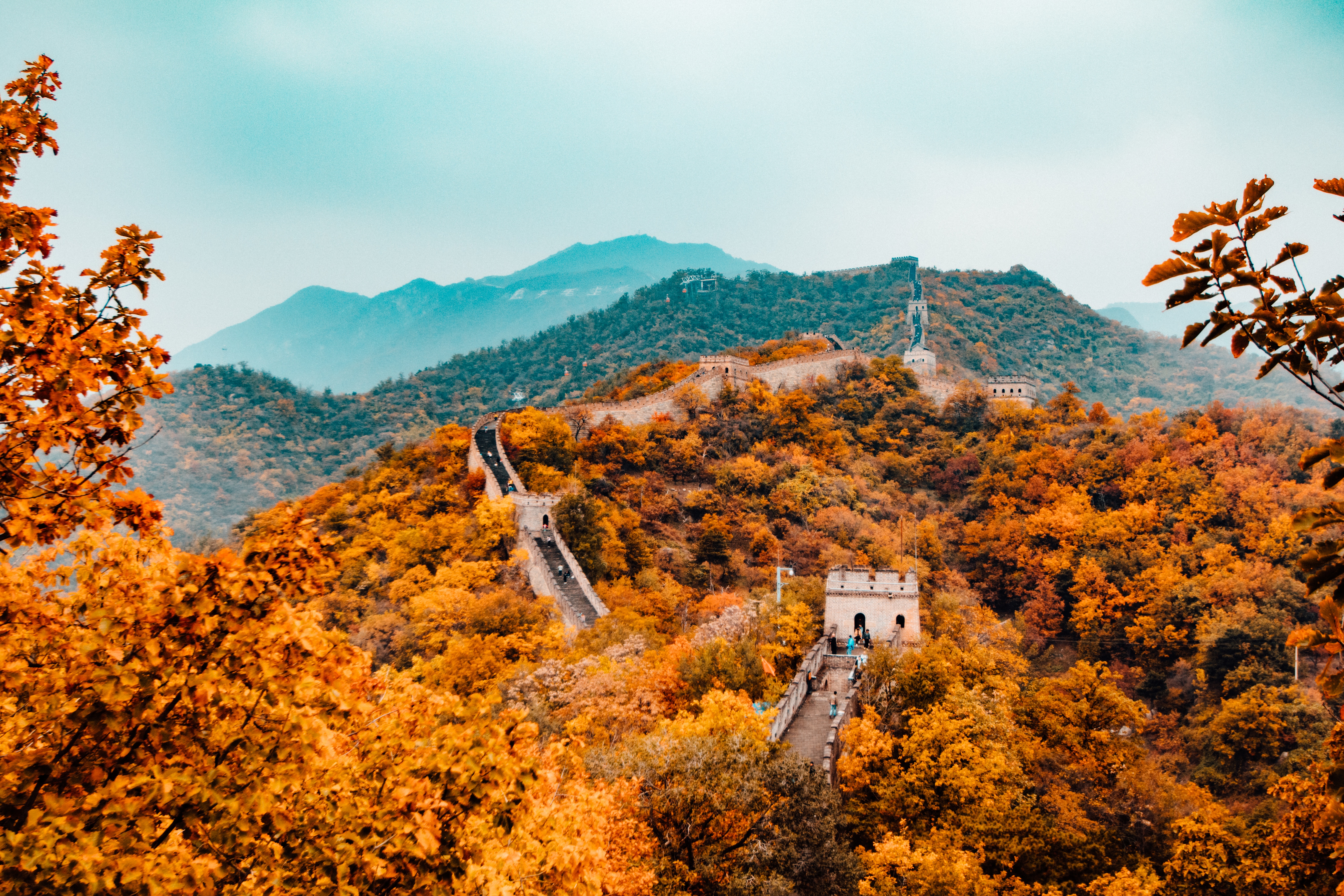 Great Wall of China winding through mountains